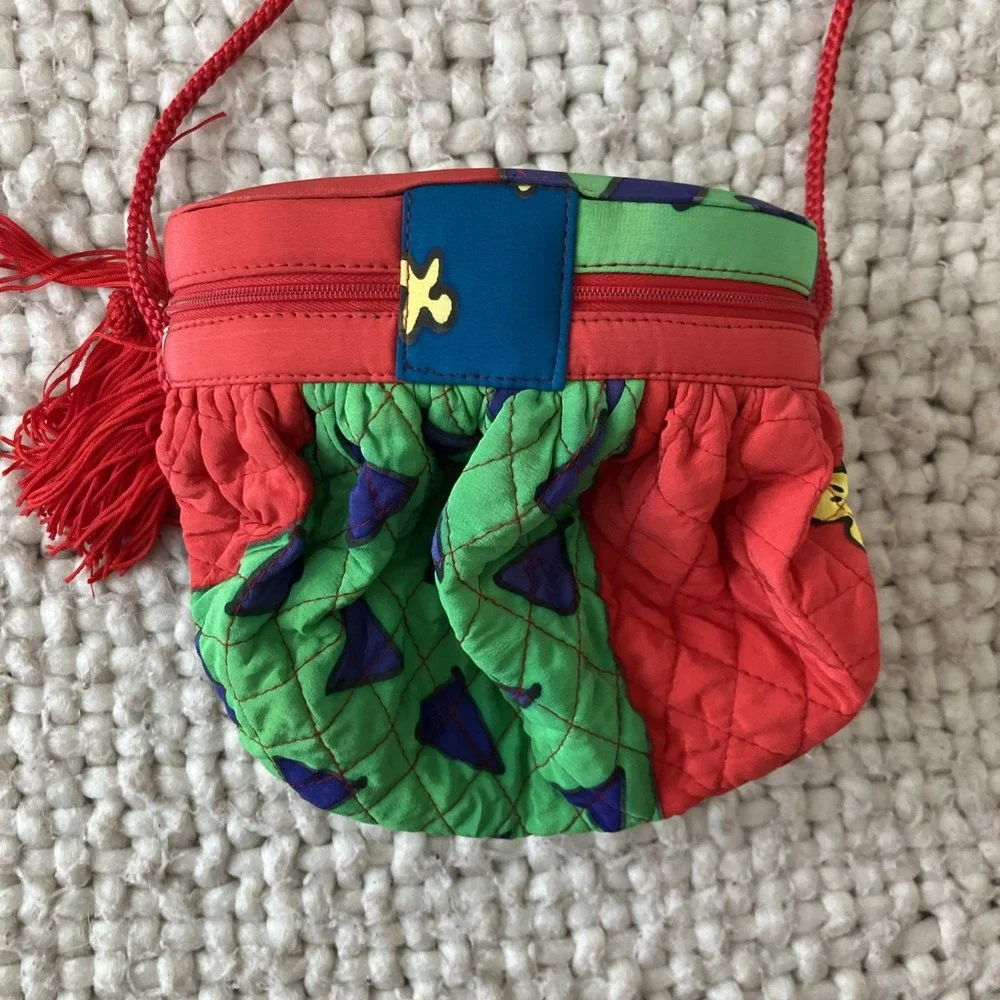 Vntg Hand Painted Silk Bulb Bag by‎ Silk Scapes Red Geometric Quilted Artwear